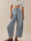 Vintage Wide Leg Raw Hem Barrel Jeans for Women