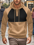 Men's Autumn Fleece Lined Pullover Pockets Block Color Hoodie