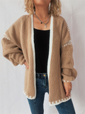 Women's Contrast Color V Neck Raglan Sleeve Cardigan Sweaters