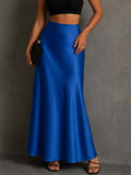 Womens Summer Elegant High Waisted Satin Maxi Skirt