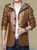 Men's Winter Plush Lined Single Breasted Faux Leather Jackets