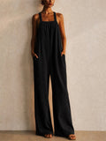Women Sleeveless Corduroy Backless Casual Wide Leg Jumpsuit