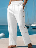 Men's Casual Solid Color Drawstring Side Buttons Pants