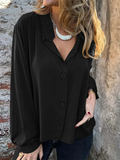 Female's Casual Solid Color Button Up Puffed Sleeve Blouses