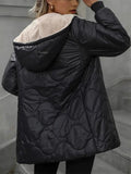 Women's Winter Black Color Fleeced Long Sleeve Hooded Coats