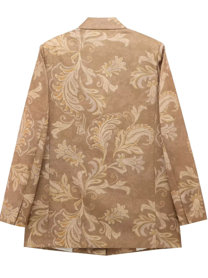 Women's Autumn Plants Printed Single Breasted Suit Collar Coats