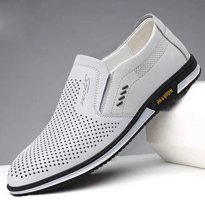 Men's Black&White Hollow Out Breathable Summer Dress Shoes