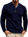Men's Autumn Solid Color Cotton Quarter Button Long Sleeve Shirts