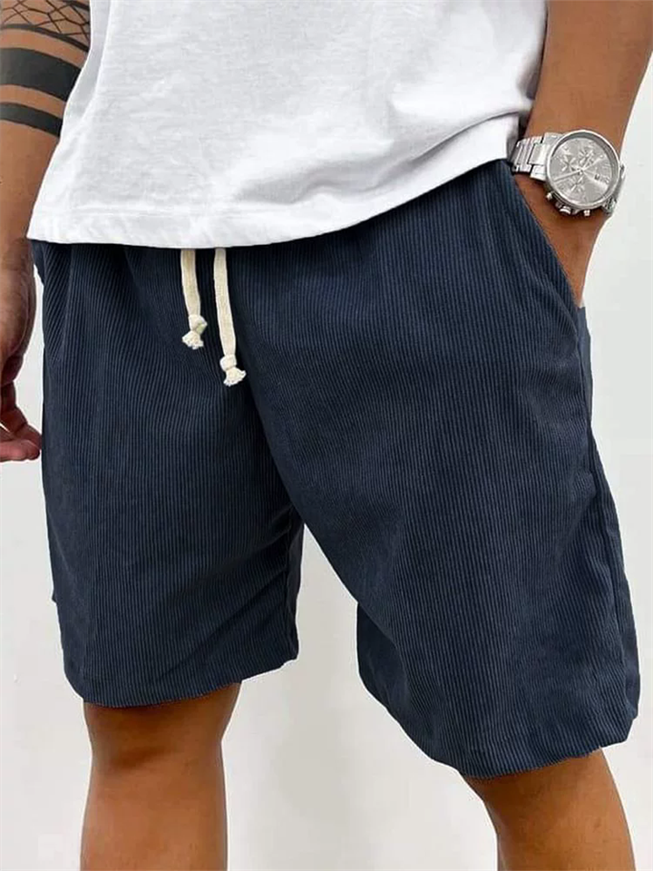Men's Retro Summer Casual Corduroy Solid Color Drawstring Shorts