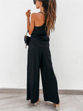 Summer Holiday Style Solid Color Strap Top & Pants Set for Women