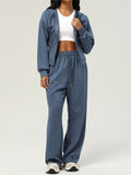 Women's Sporty Solid Color Slim Fit Cardigan Hooded Sweatshirts & Sweatpants Outfit