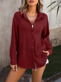 Female Wave Texture Stylish Turn-down Collar Blouses