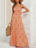 Ladies Vacation Sleeveless Multi Layered Printed Dresses