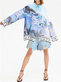 Women's Paniting Style Print Lapel Long Sleeve Blouses