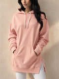 Women Casual Oversized Hoodie Long Sweatshirt with Side Slits