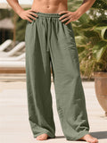 Men's Linen Blend Wide Leg Drawstring Summer Beach Pants