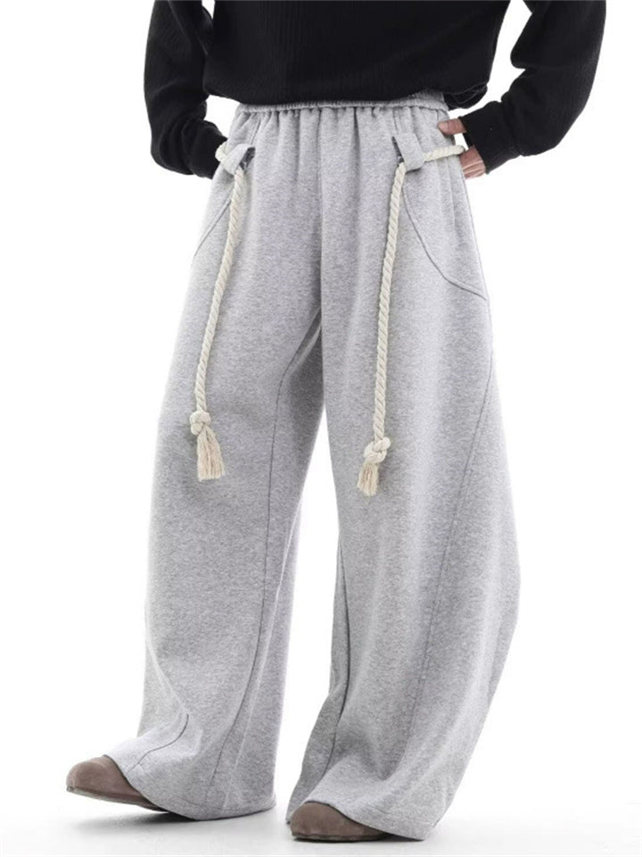 Gray Streetwear Loose Fit Drawstring Sweatpants with Pockets