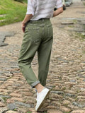 Women's Green Stylish Casual Mid Waist Loose Fit Utility Cargo Denim Pants