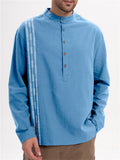 Men's Contrast Color Print Cotton Stand Collar Shirts