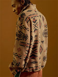 Bohemian Aztec Jacquard Men's Winter Stand Collar Fleece Casual Sweatshirts
