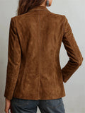 ‌Womens Vintage Suede Blazer with Pockets and Button Closure‌