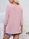 Women's Casual Solid Color Stripe BatWing Sleeve Shirts