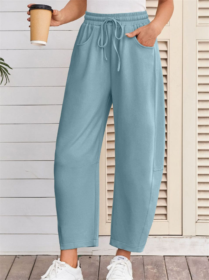 Women's Solid Color Casual Drawstring Cropped Sweatpants