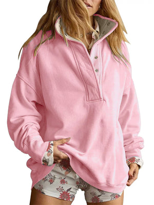 Women's Autumn Solid Color Buttons Pullover Casual Long Sleeve Sweatshirts