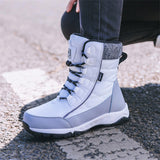 Black & White Lace-Up Plush Lined Women's Snow Boots with Side Zipper