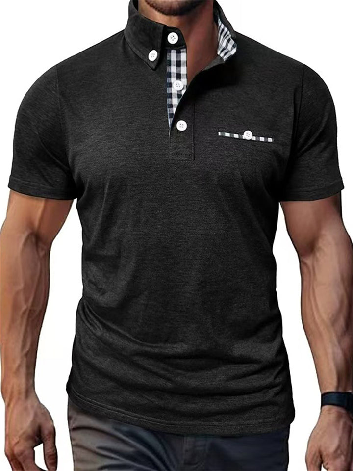 Men's Plaid Contrast Color Short Sleeve Polo Shirts