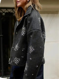 Vintage Stand Collar Single Breasted Snowflake Pattern Winter Coat for Women