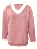 ‌Women's  V Neck Pullover Faux Fur Trim Sweater‌s