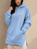 Women Casual Oversized Hoodie Long Sweatshirt with Side Slits