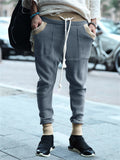 Trendy Contrast Color Drawstring Knitted Casual Pants for Men