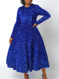 Women's Sequined Long Sleeve Big Hem Maxi Dress