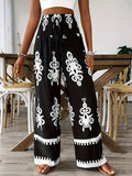Women's Ethnic Style Printed High Waist Drawstring Wide Leg Pants