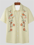 Men's Vintage Ethnic Style Floral Print Button Up Holiday Short Sleeve Shirt