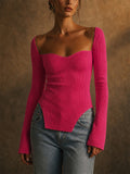 Women Stylish Sweetheart Neck Long Sleeve Ribbed Corset Top