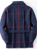 Male's Retro Thickened Stripe Jacquard Button Up Cardigan Sweaters