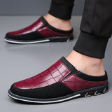 Men's Casual Plaid Faux Leather Flats Mule Slipper Shoes
