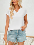 Women's Summer Solid Color V Neck BatWing Sleeve Shirts