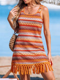 Women's Holiday Style Trendy Orange Contrast Color Fringe Tank Dress