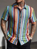 Men's Summer Holiday Style Color Block Striped Short Sleeve Shirts