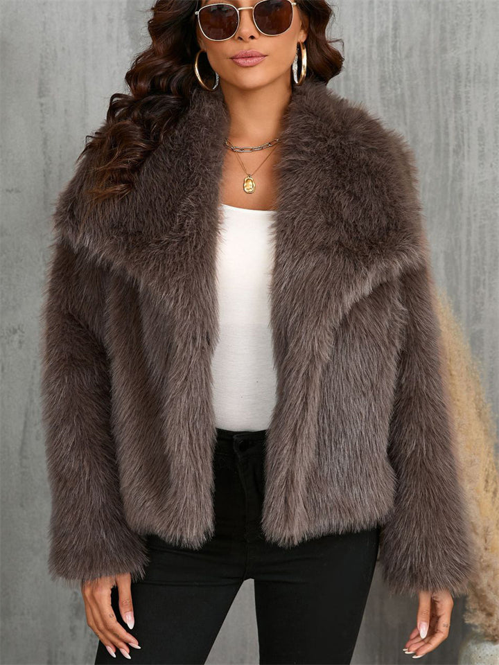 Women's Trendy Winter Solid Color Lapel Faux Fur Coats