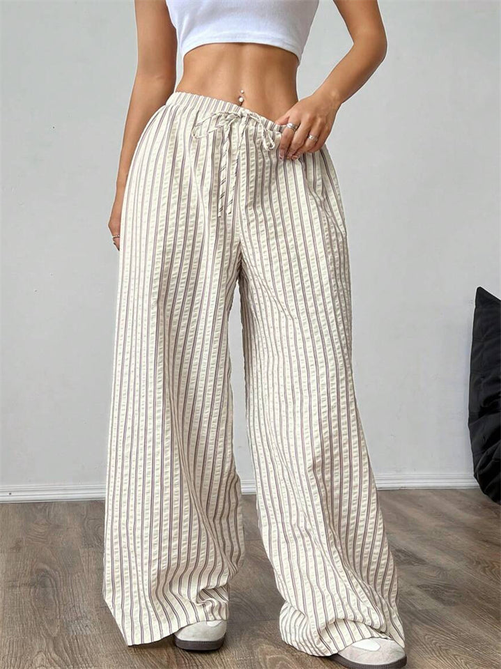 Women's Simple Casual Stripe Wide Leg Drawstring Pants