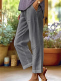 Plain Comfortable Linen Blend Summer Pants for Women