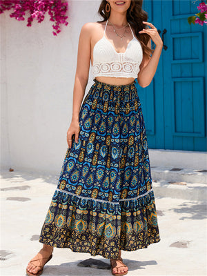 Bohemian Exotic Print Pleated Skirt for Women