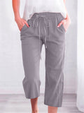 Women's Summer Solid Color Drawstring Straight Capri Pants