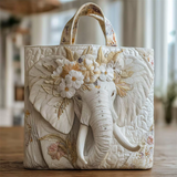 Elephant Floral Quilted Canvas Tote Bag