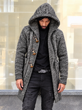Men's Casual Horn Button Hooded Long Cardigan